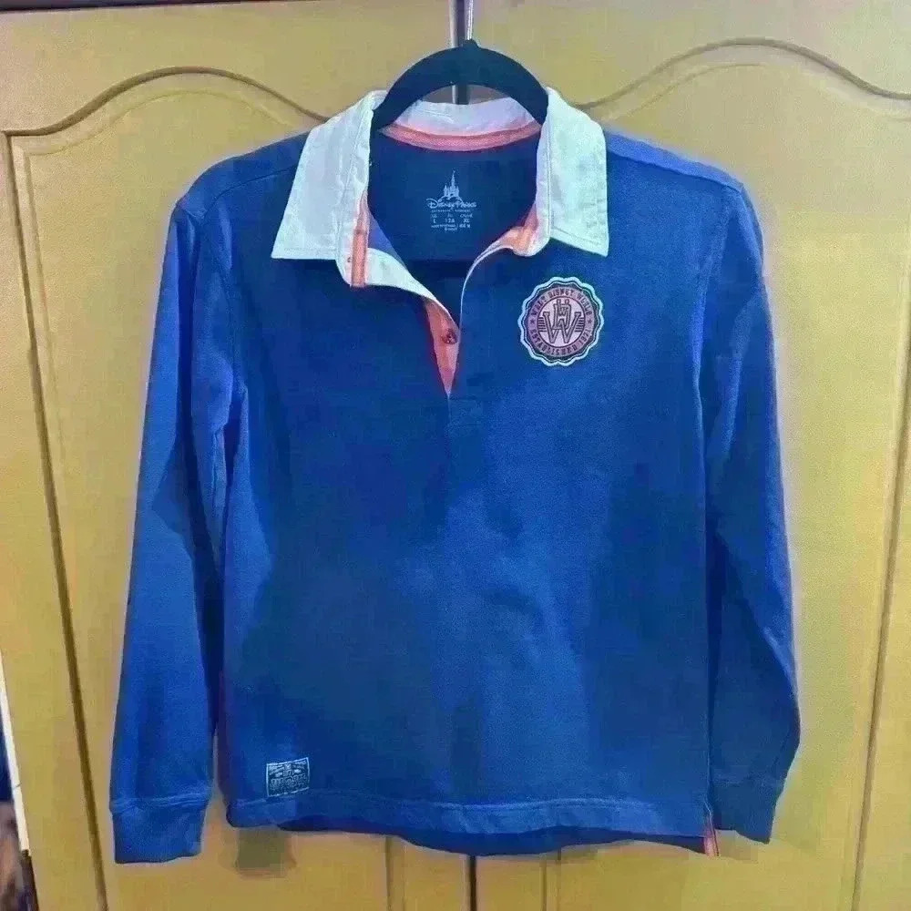 Disney Parks Disneyland Resort Navy Blue Rugby Youth Sz L Long Sleeve EUC Boys